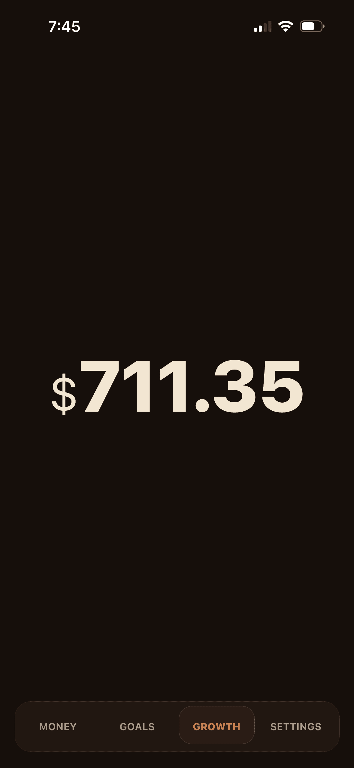 Figr Growth view displaying a minimal, full-screen live earnings counter